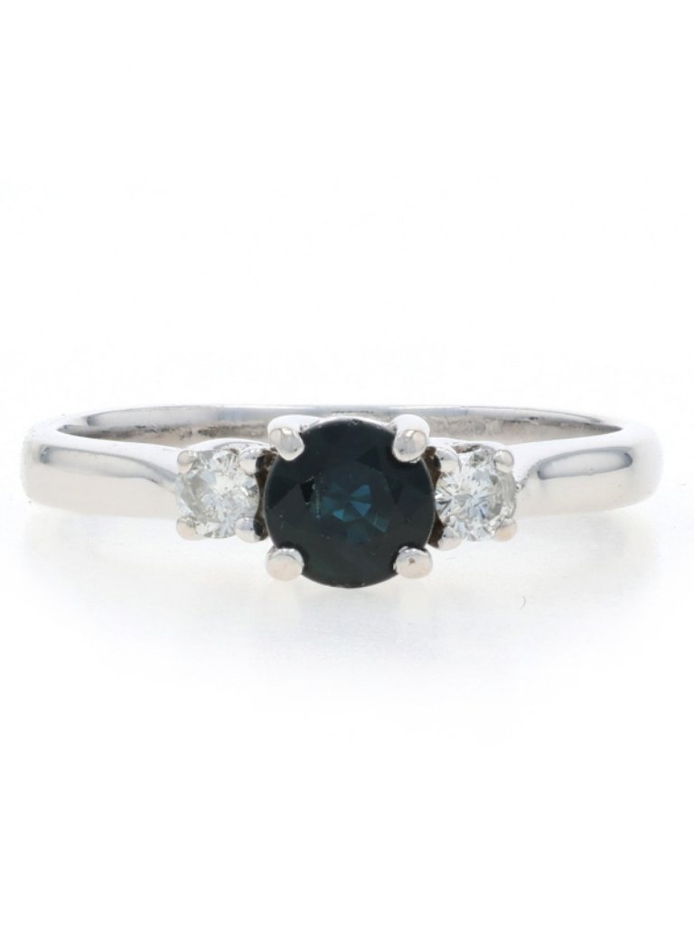 White Gold Blue Sapphire Diamond Ring - 14k Round .63ctw